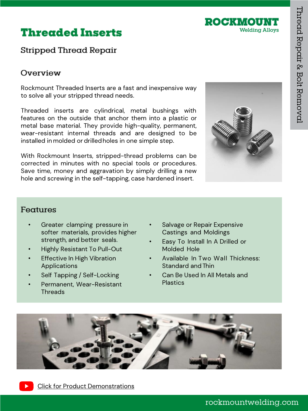 Threaded Inserts | Thread Repair Bolt Removal | Product Information