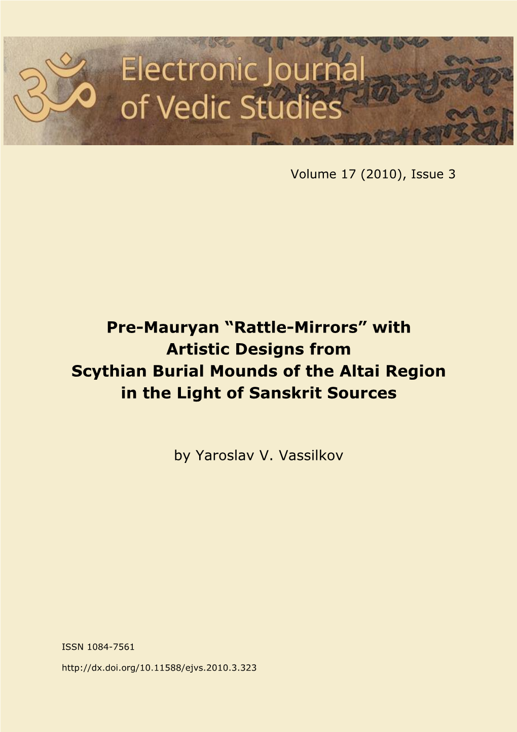 “Rattle-Mirrors” with Artistic Designs from Scythian Burial Mounds of the Altai Region in the Light of Sanskrit Sources