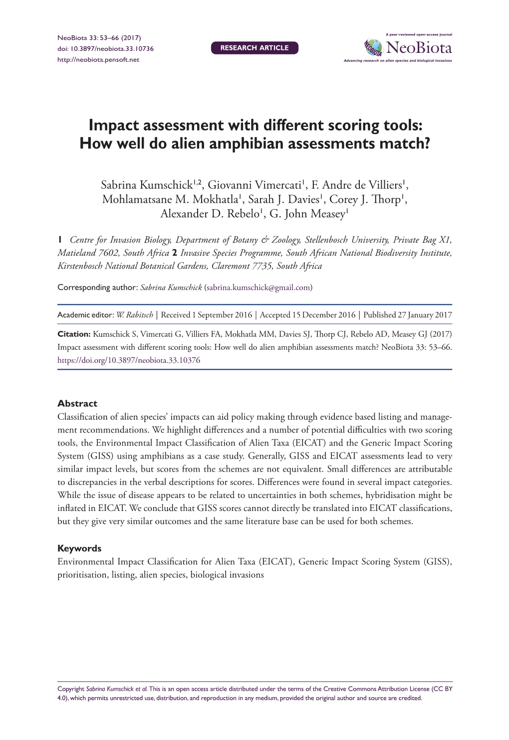 ﻿Impact Assessment with Different Scoring Tools: How Well Do Alien