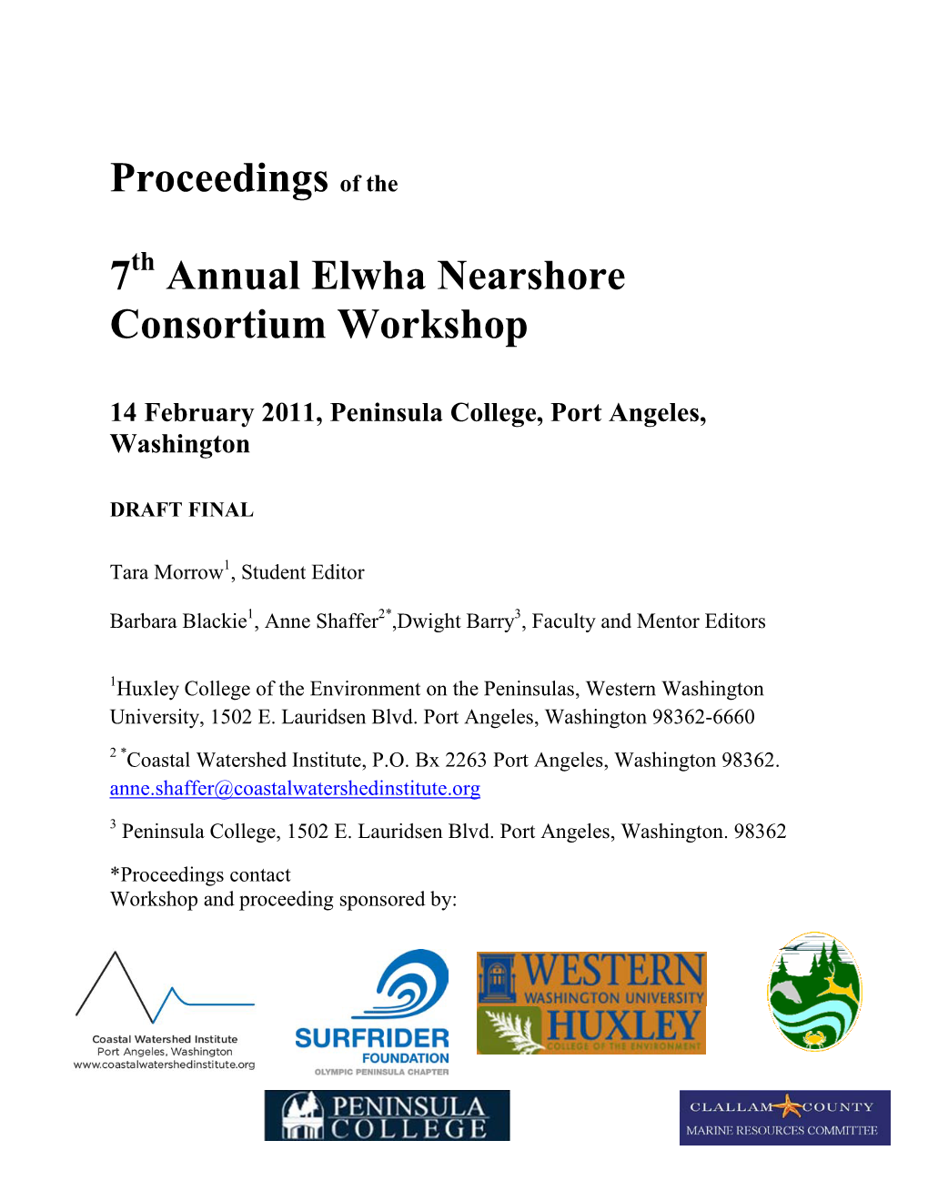 Proceedings of the 7 Annual Elwha Nearshore Consortium Workshop