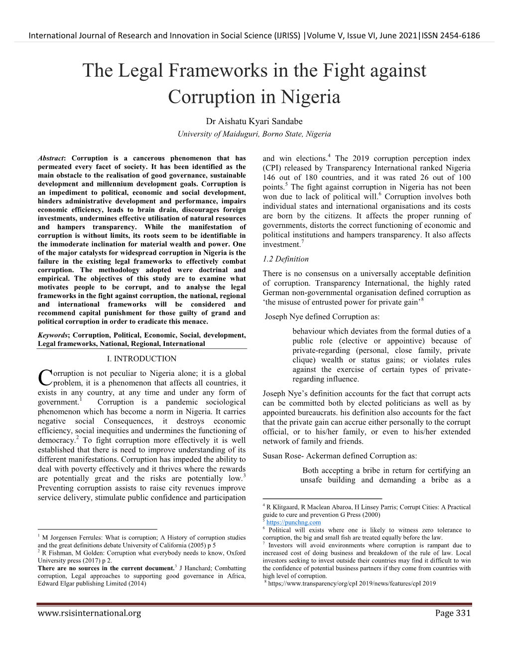 The Legal Frameworks in the Fight Against Corruption in Nigeria