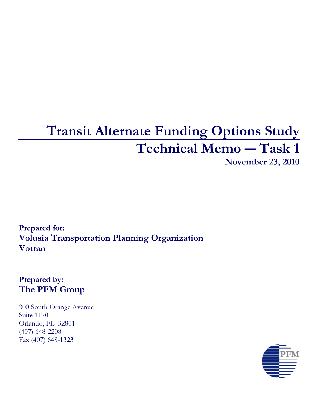 Transit Alternate Funding Options Study Technical Memo ― Task 1 November 23, 2010