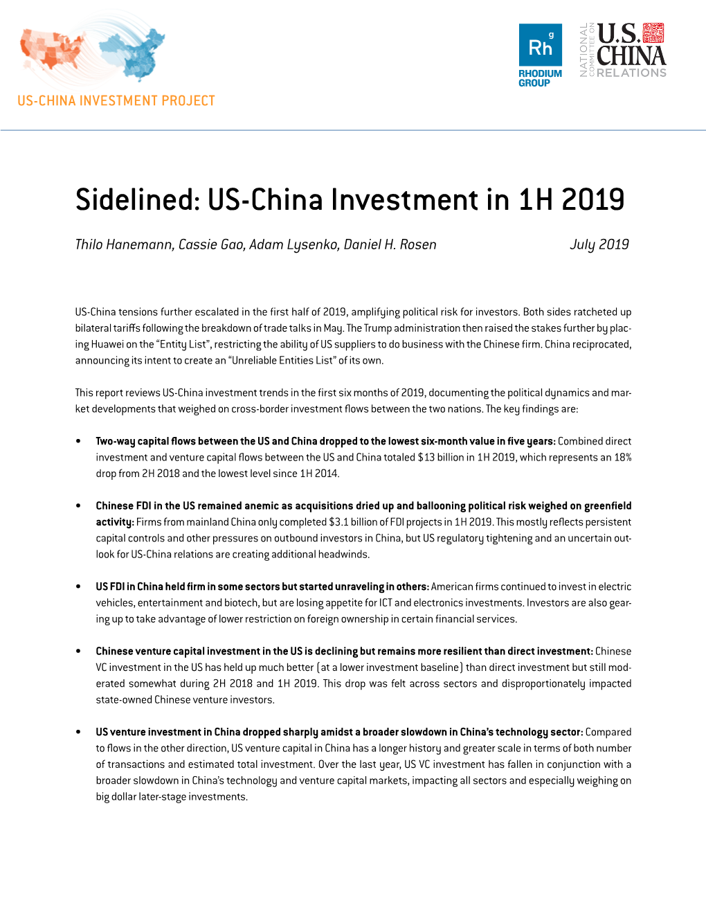 US-China Investment in 1H 2019
