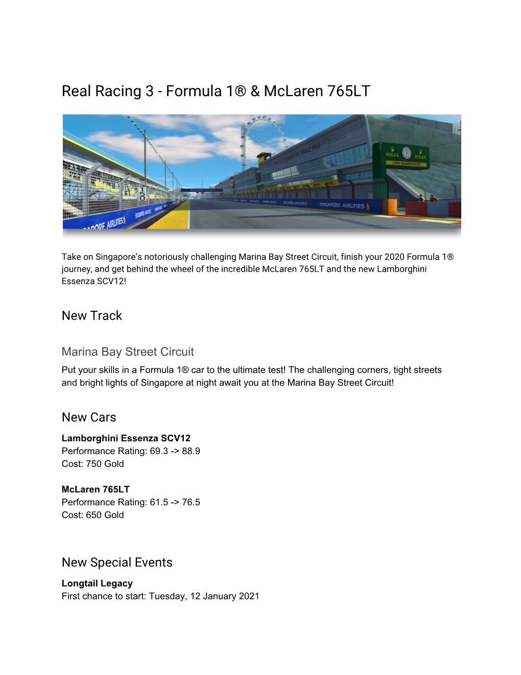 Real Racing 3 - Formula 1® & Mclaren 765LT