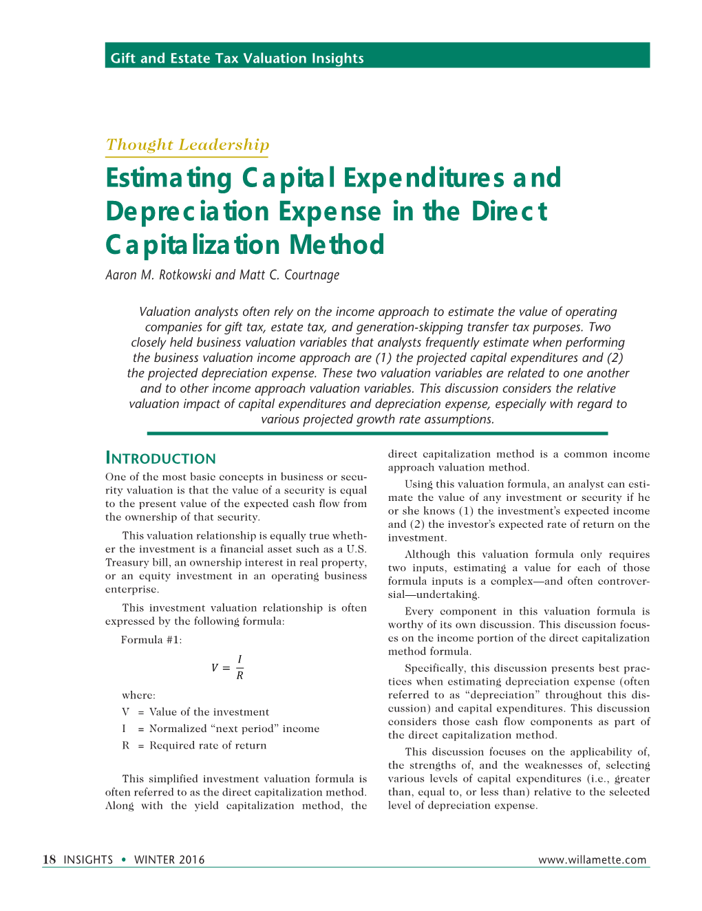 Estimating Capital Expenditures and Depreciation Expense in the Direct Capitalization Method Aaron M