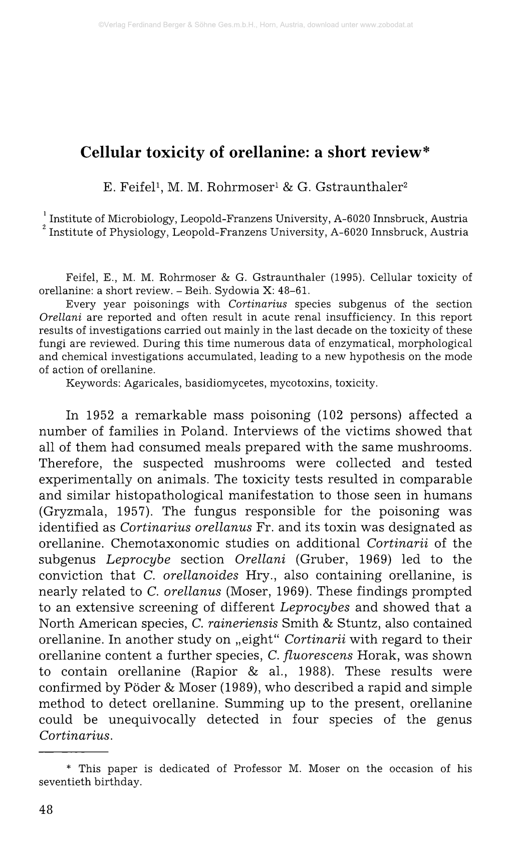 Cellular Toxicity of Orellanine: a Short Review*