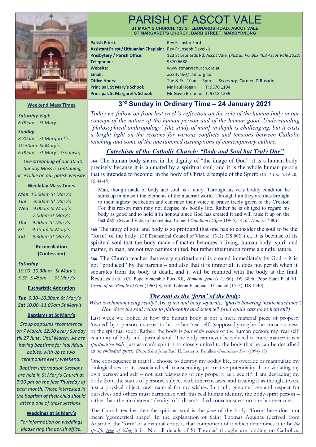 Parish Bulletin, 24 January 2021