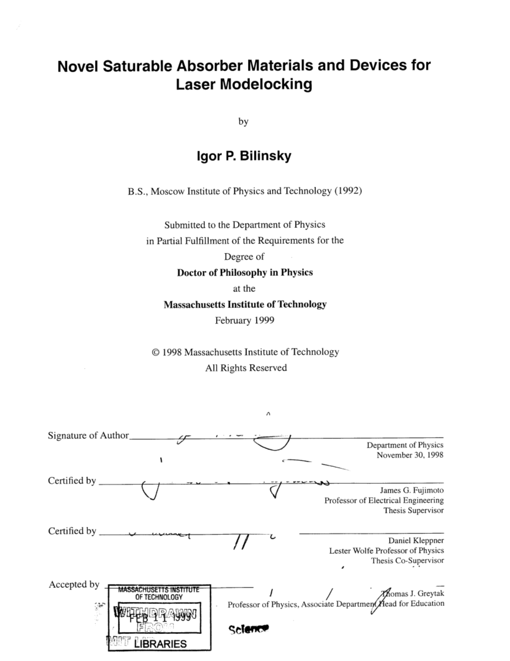 Novel Saturable Absorber Materials and Devices for Laser Modelocking