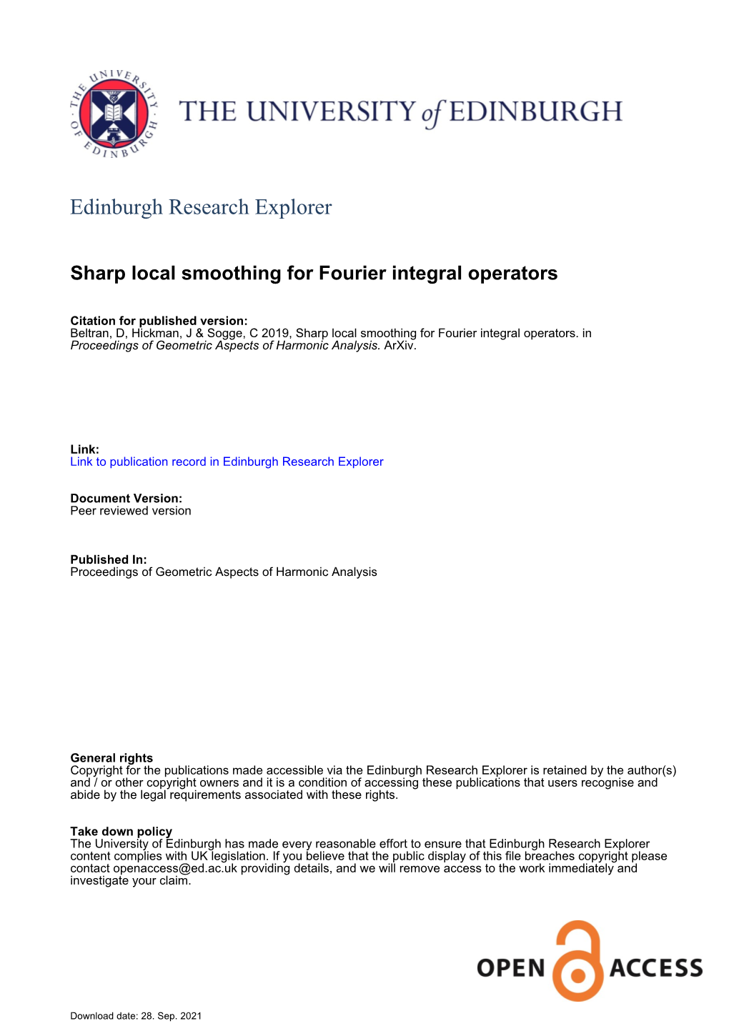 Sharp Local Smoothing for Fourier Integral Operators