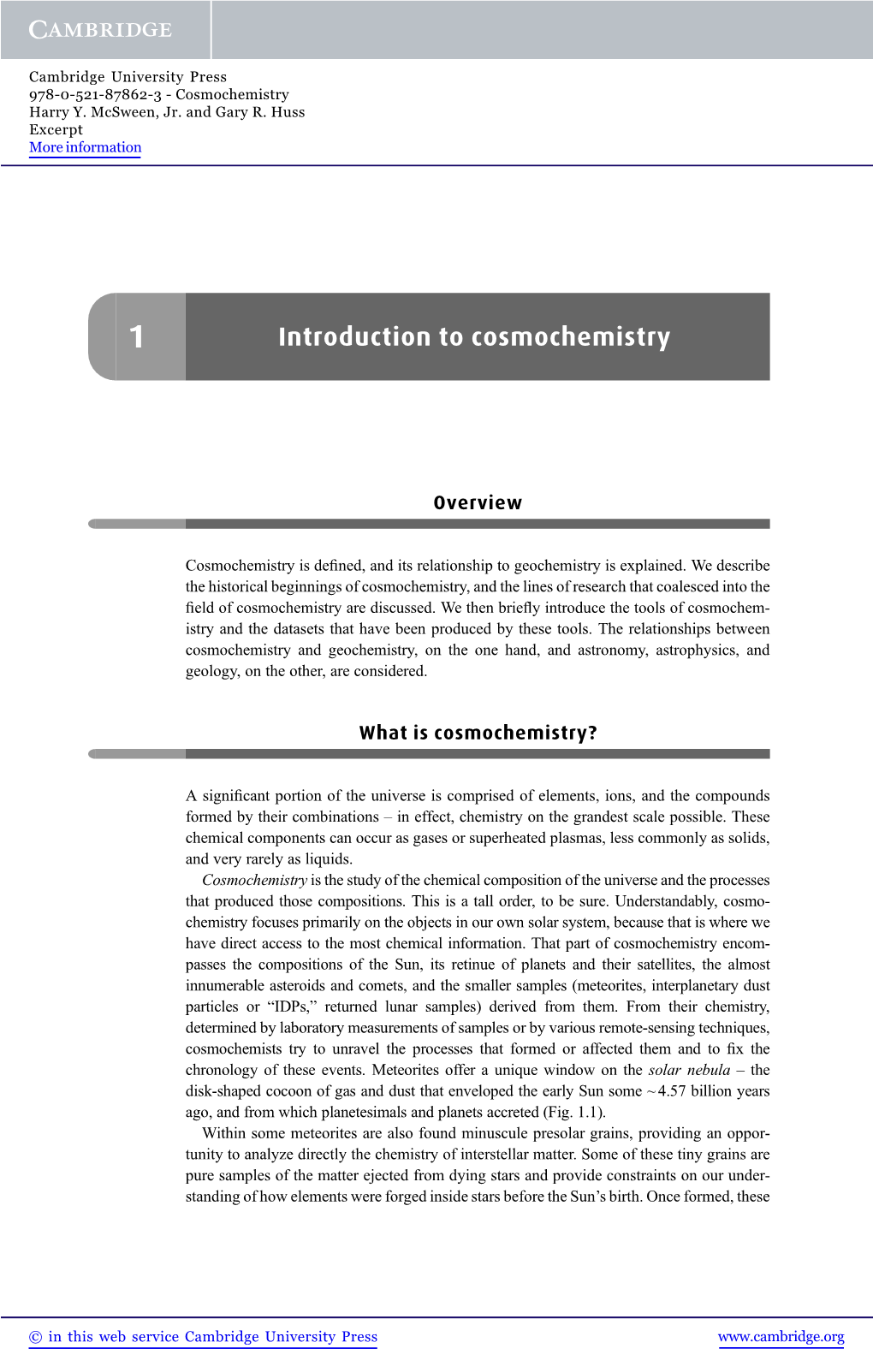 Introduction to Cosmochemistry