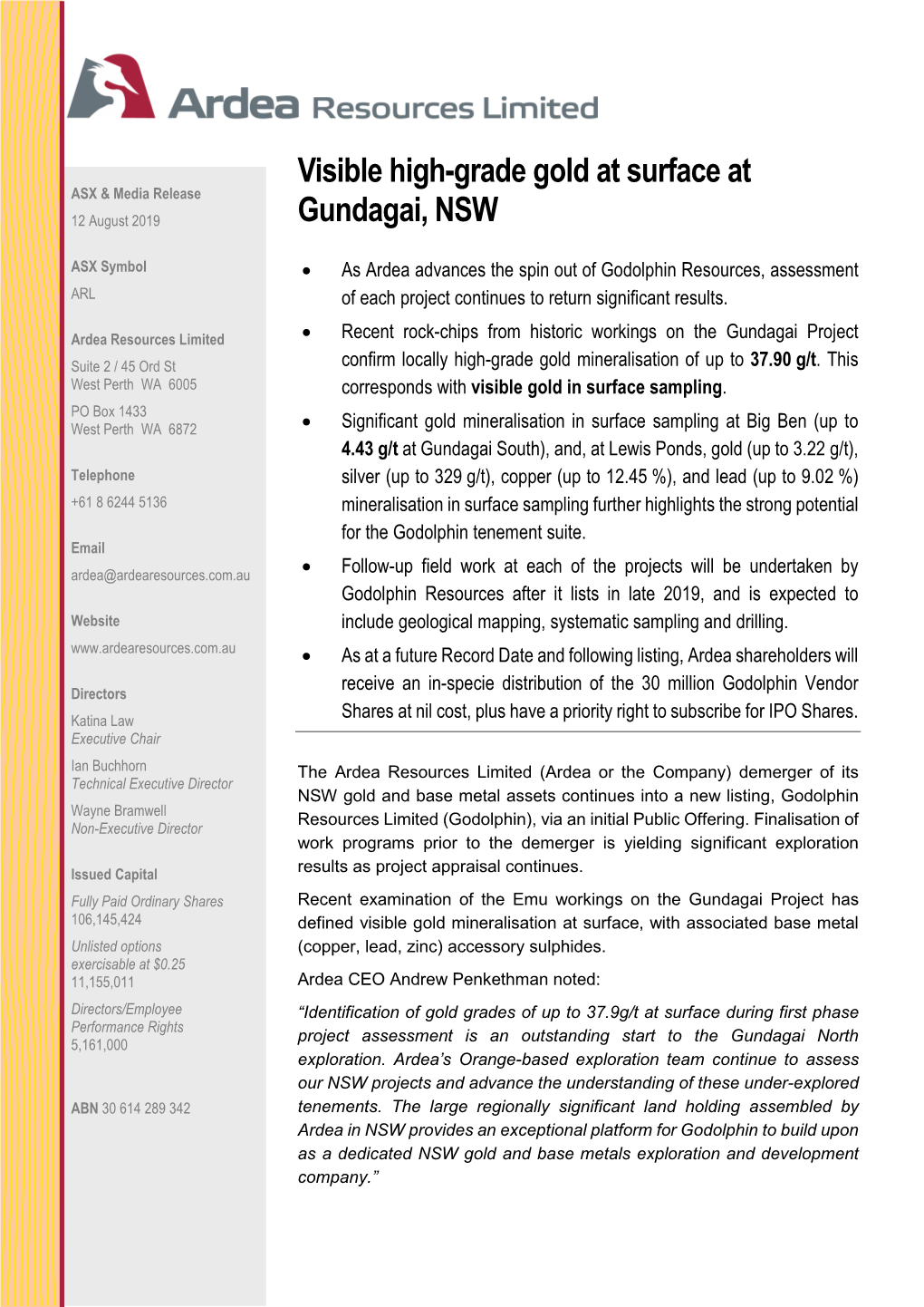 Visible High-Grade Gold at Surface at Gundagai