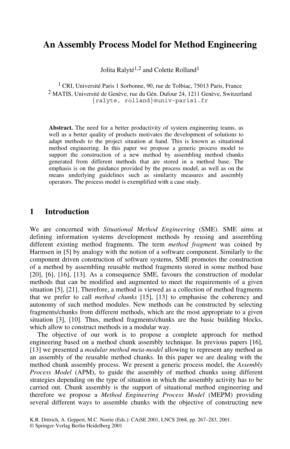 An Assembly Process Model for Method Engineering