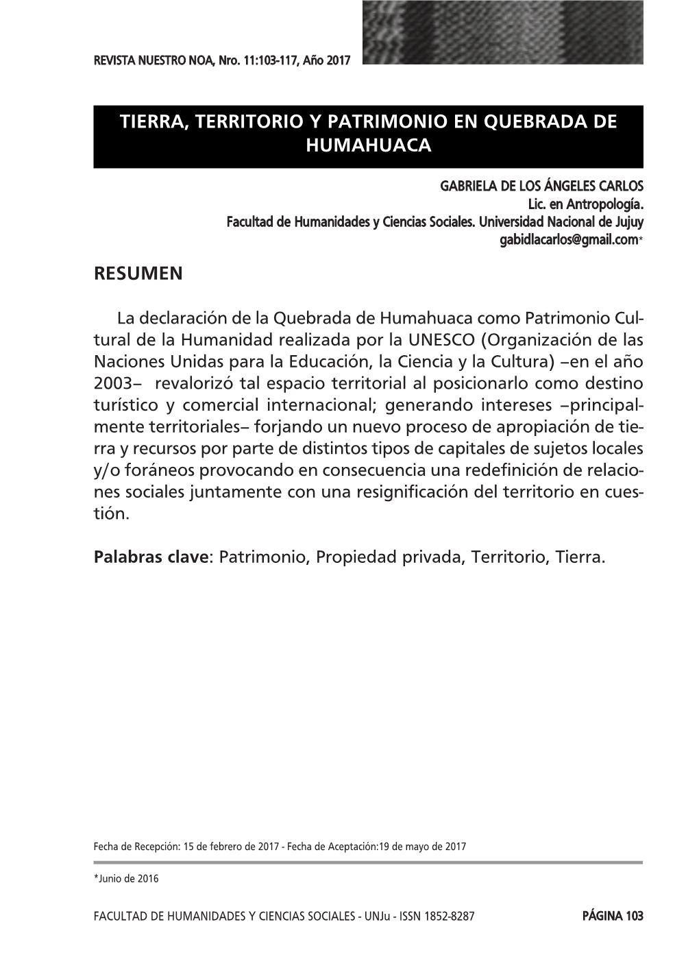 Tierra, Territorio Y Patrimonio En Quebrada De Humahuaca