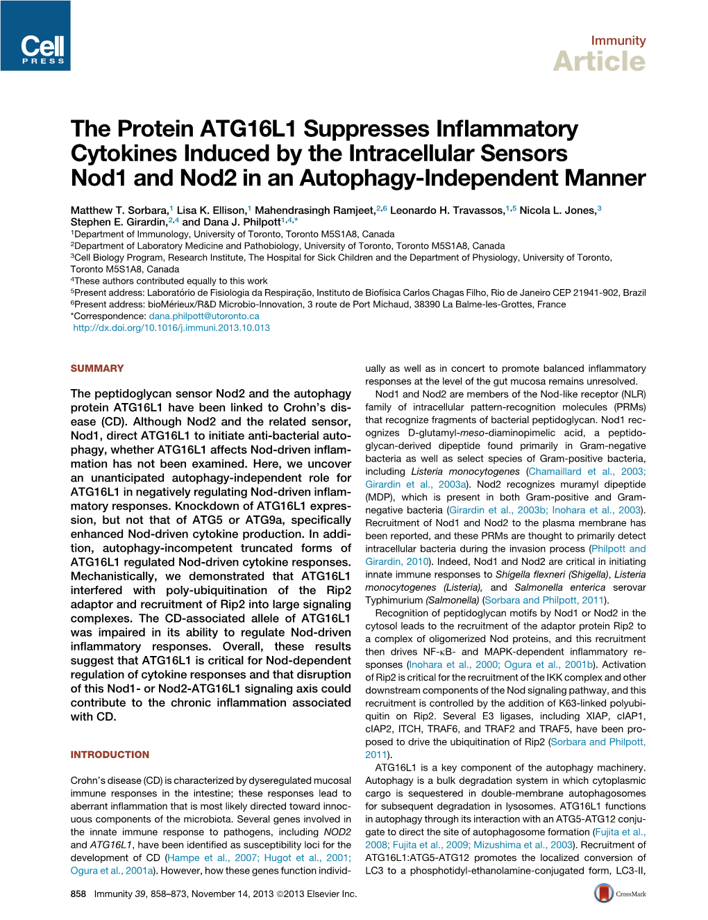 The Protein ATG16L1 Suppresses Inflammatory Cytokines