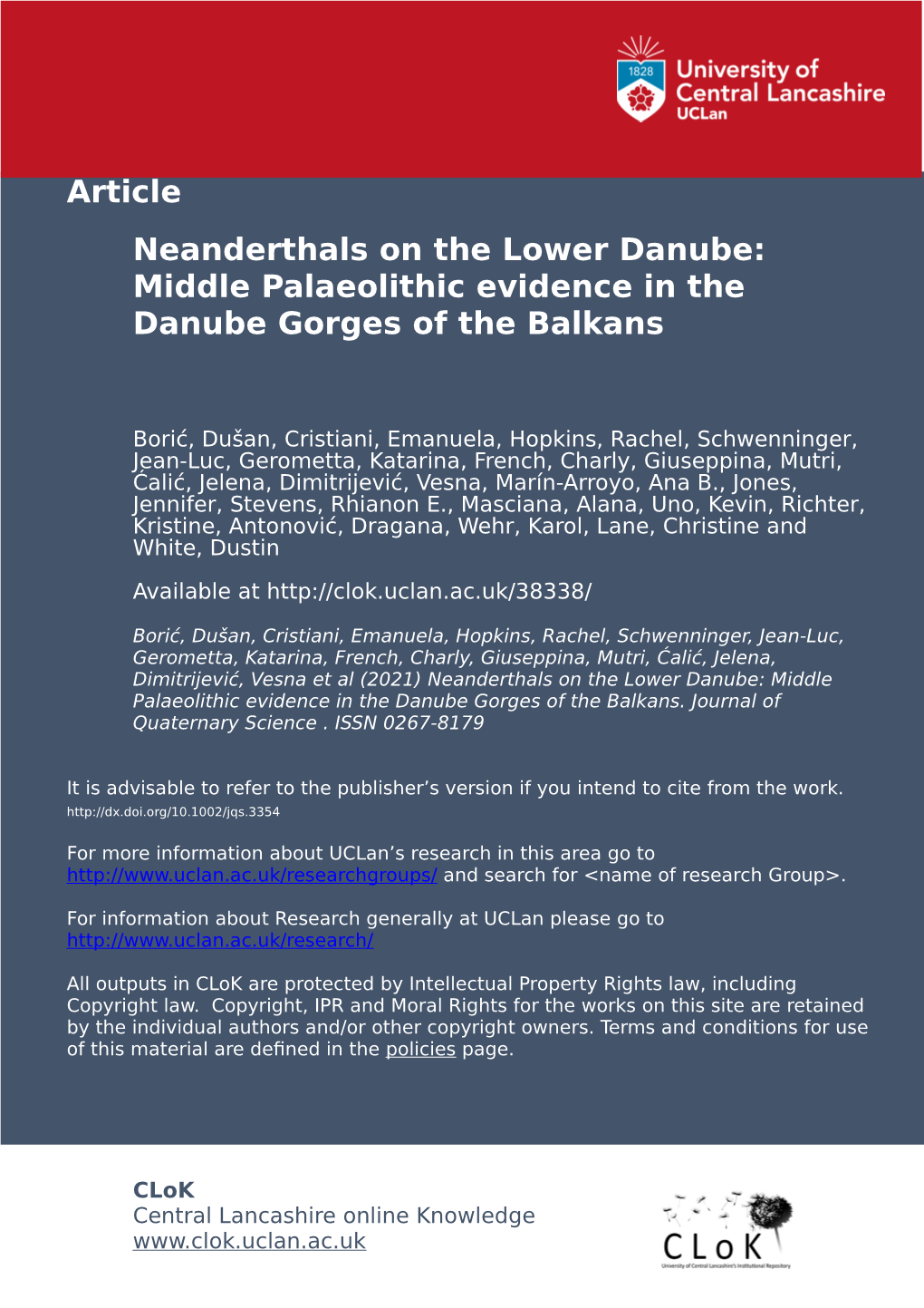 Neanderthals on the Lower Danube: Middle Palaeolithic Evidence in the Danube Gorges of the Balkans