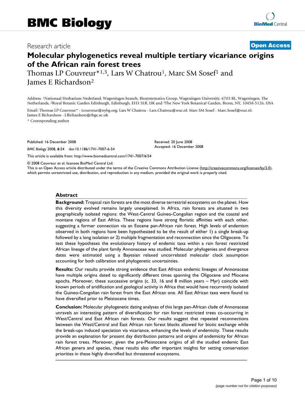 Molecular Phylogenetics Reveal Multiple Tertiary Vicariance Origins of the African Rain Forest Trees