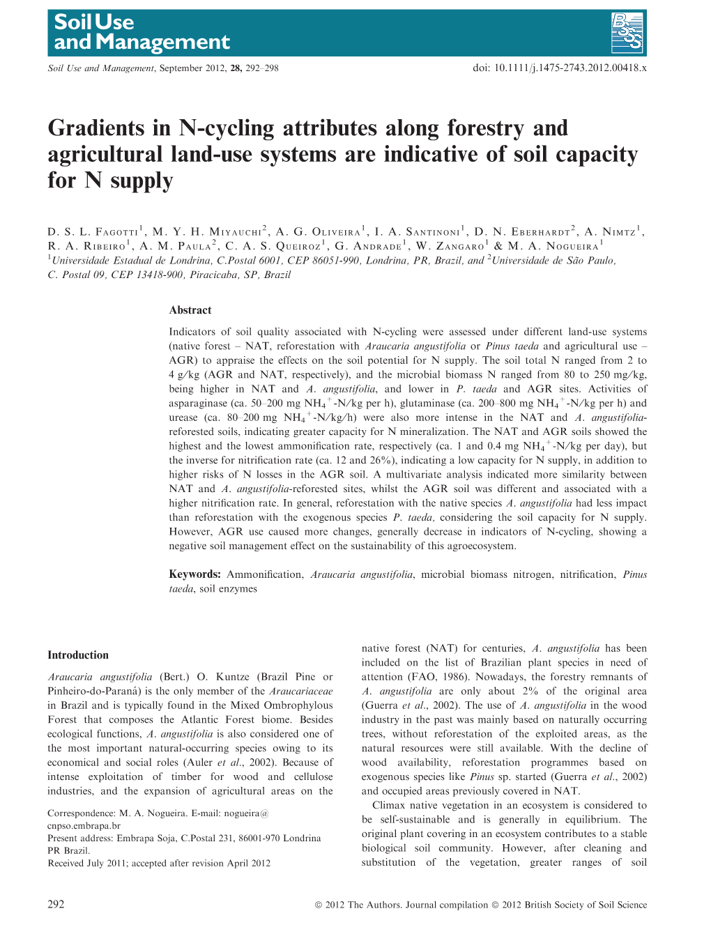 Gradients in Ncycling Attributes Along Forestry and Agricultural Landuse Systems Are Indicative of Soil Capacity for N Supply