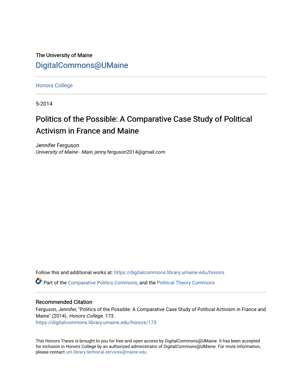 A Comparative Case Study of Political Activism in France and Maine
