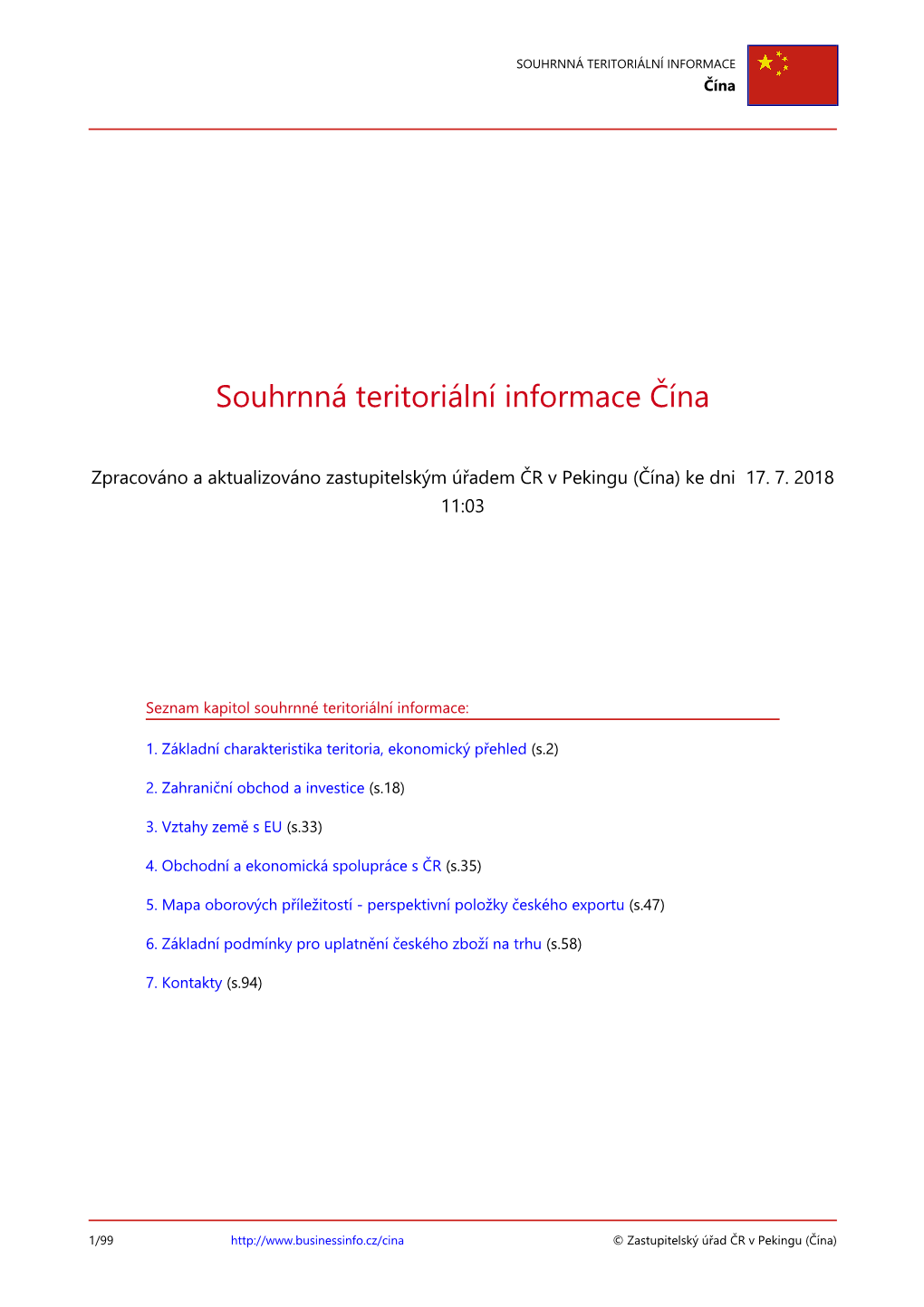 Souhrnná Terirotální Informace Cína