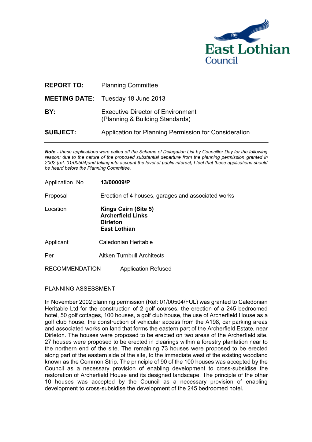 06Viii Planning Application No. 13/00009/P