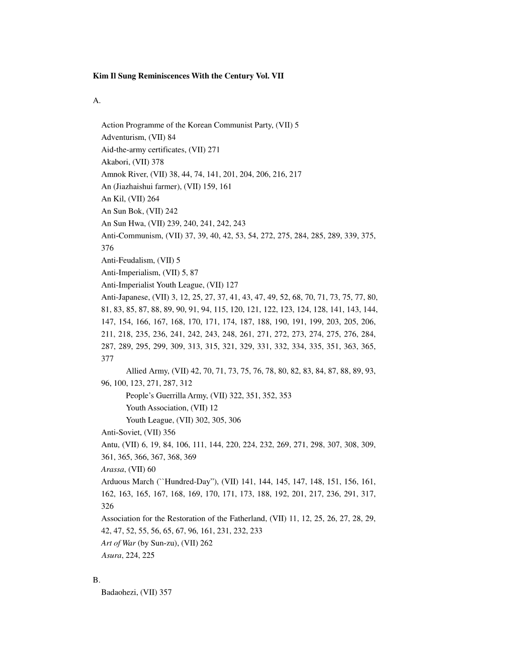 Kim Il Sung Reminiscences with the Century Vol. VII A. Action