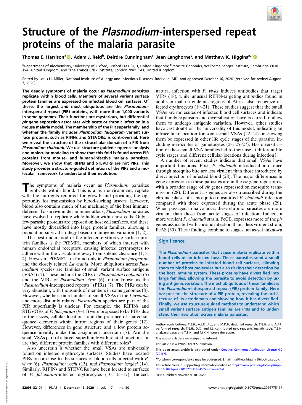 Structure of the Plasmodium-Interspersed Repeat Proteins of the Malaria Parasite