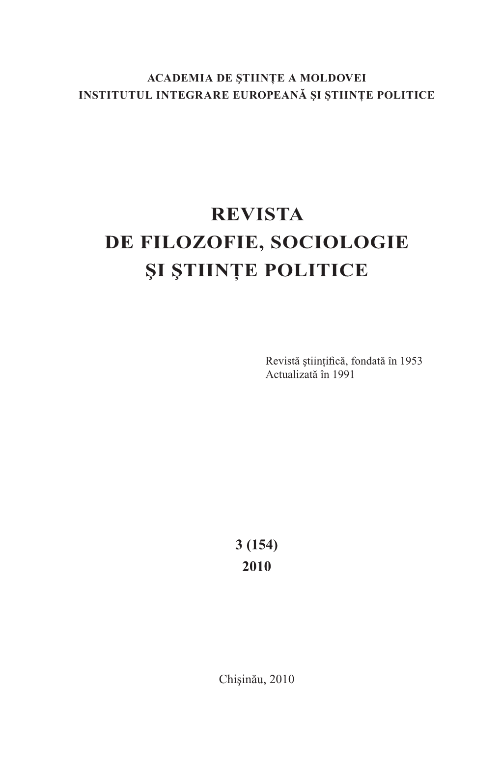 Revista De Filozofie, Sociologie Şi Ştiinţe Politice