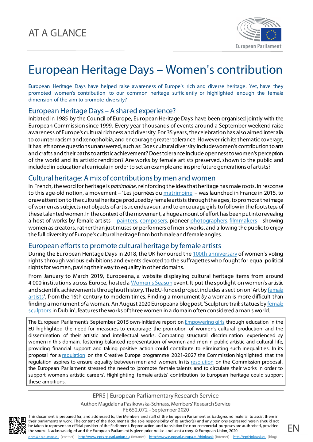 European Heritage Days – Women's Contribution