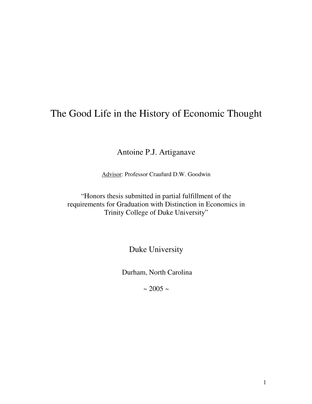 The Good Life in the History of Economic Thought