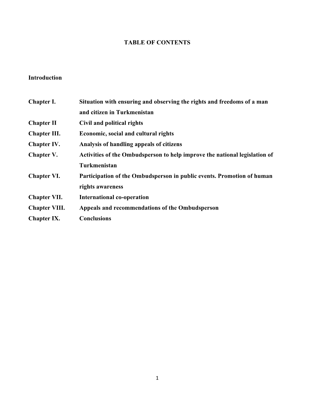 TABLE of CONTENTS Introduction Chapter I. Situation with Ensuring
