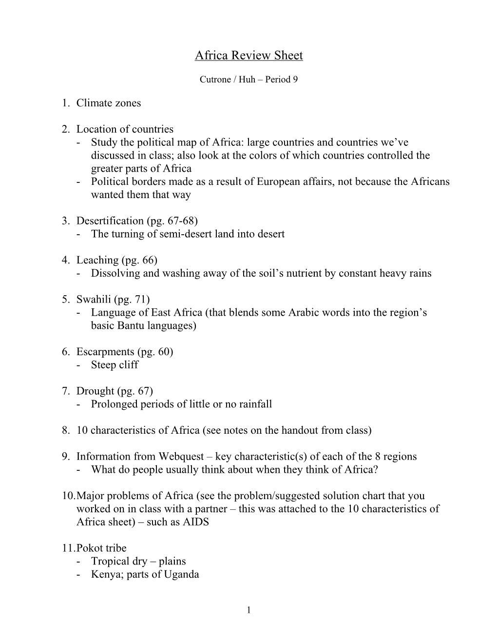 Africa Review Sheet