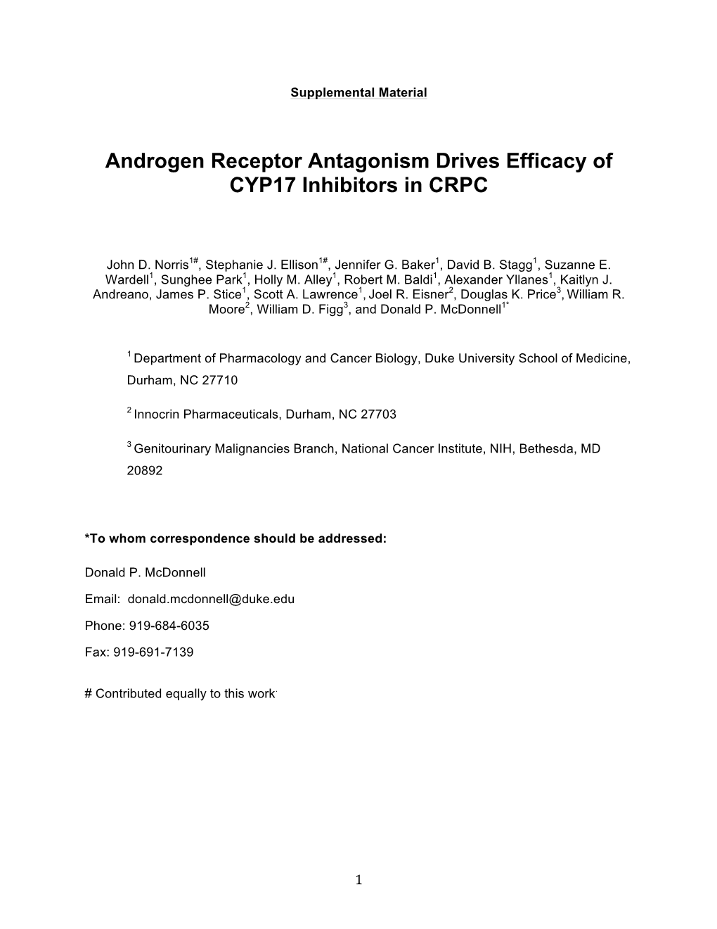 Androgen Receptor Antagonism Drives Efficacy of CYP17 Inhibitors in CRPC