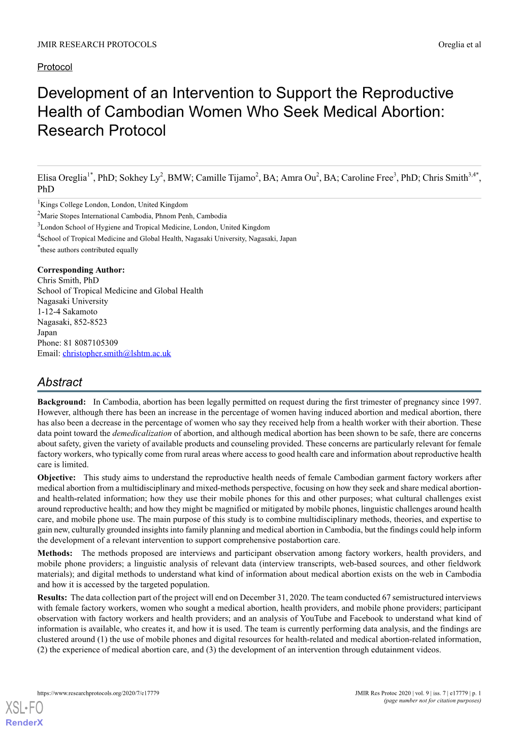 Development of an Intervention to Support the Reproductive Health of Cambodian Women Who Seek Medical Abortion: Research Protocol