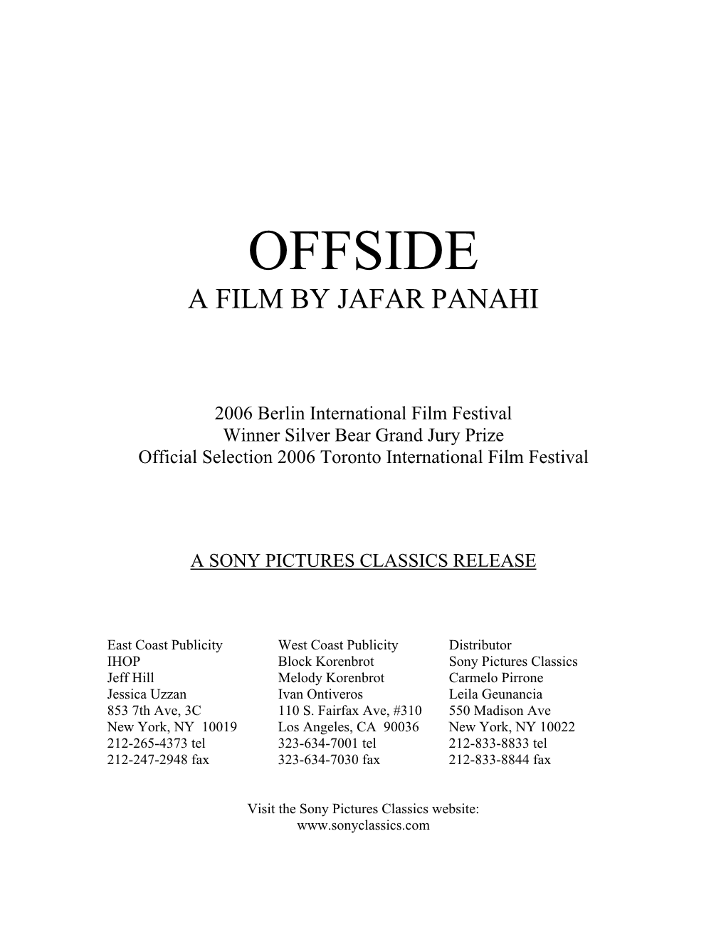 Offside a Film by Jafar Panahi