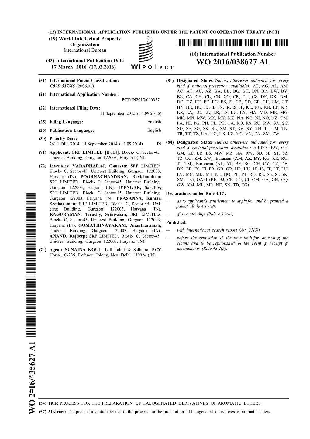 WO 2016/038627 Al 17 March 2016 (17.03.2016) P O P C T