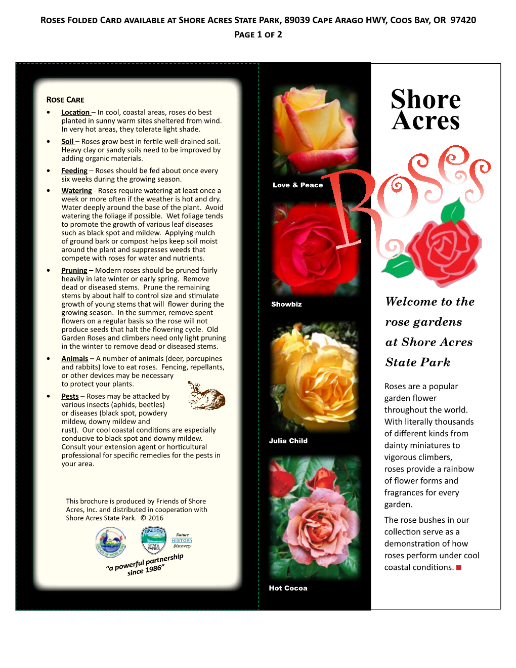 Roses Folded Card Available at Shore Acres State Park, 89039 Cape Arago HWY, Coos Bay, OR 97420 Page 1 of 2