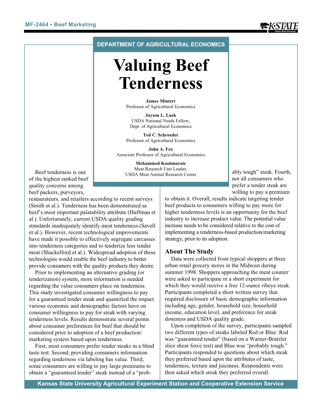 Valuing Beef Tenderness