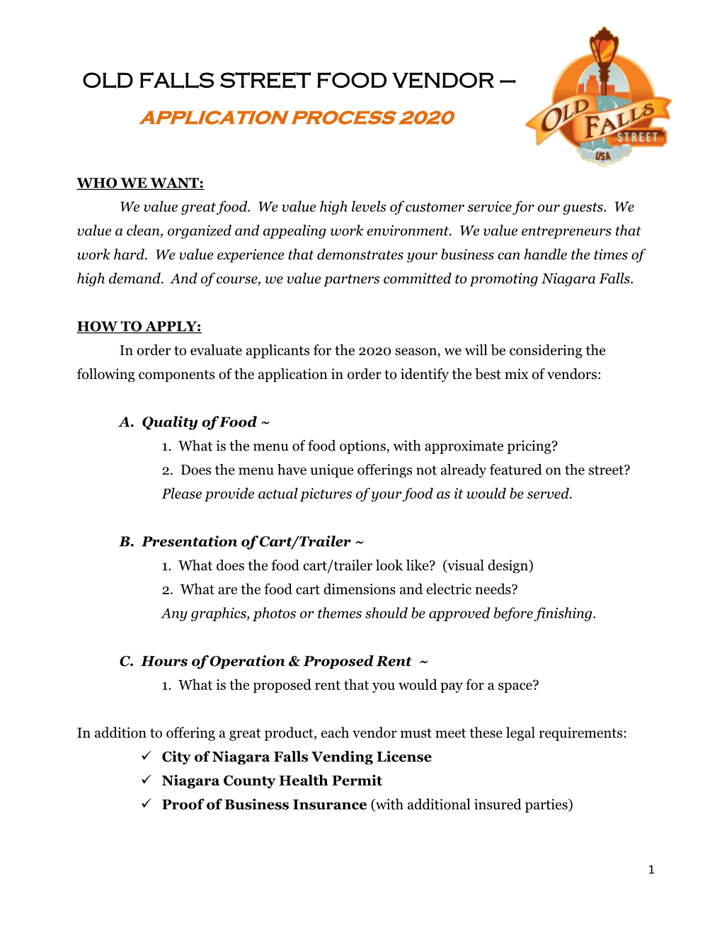 Old Falls Street Food Vendor – Application Process 2020