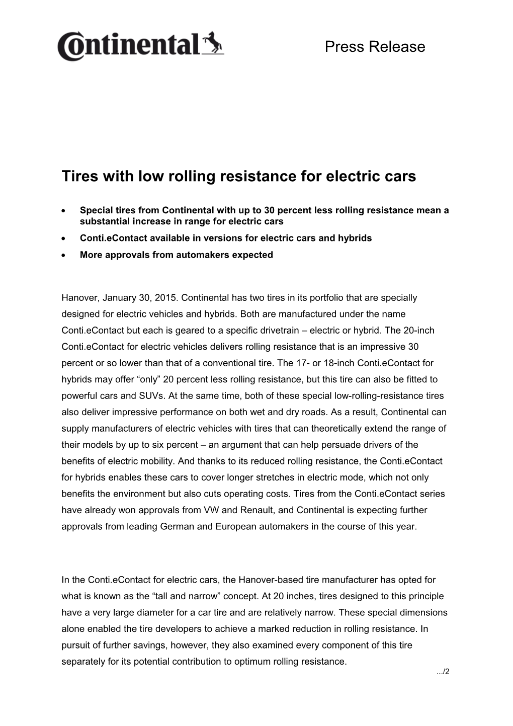 Tires with Low Rolling Resistance for Electric Cars