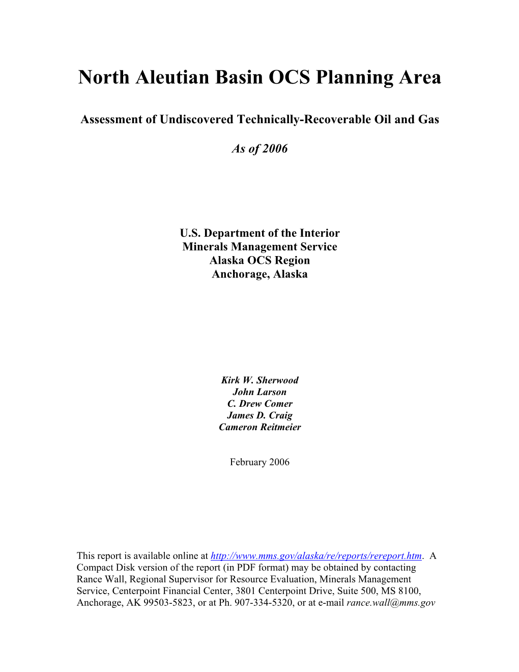 2006 Oil and Gas Assessment of North Aleutian Basin Planning Area