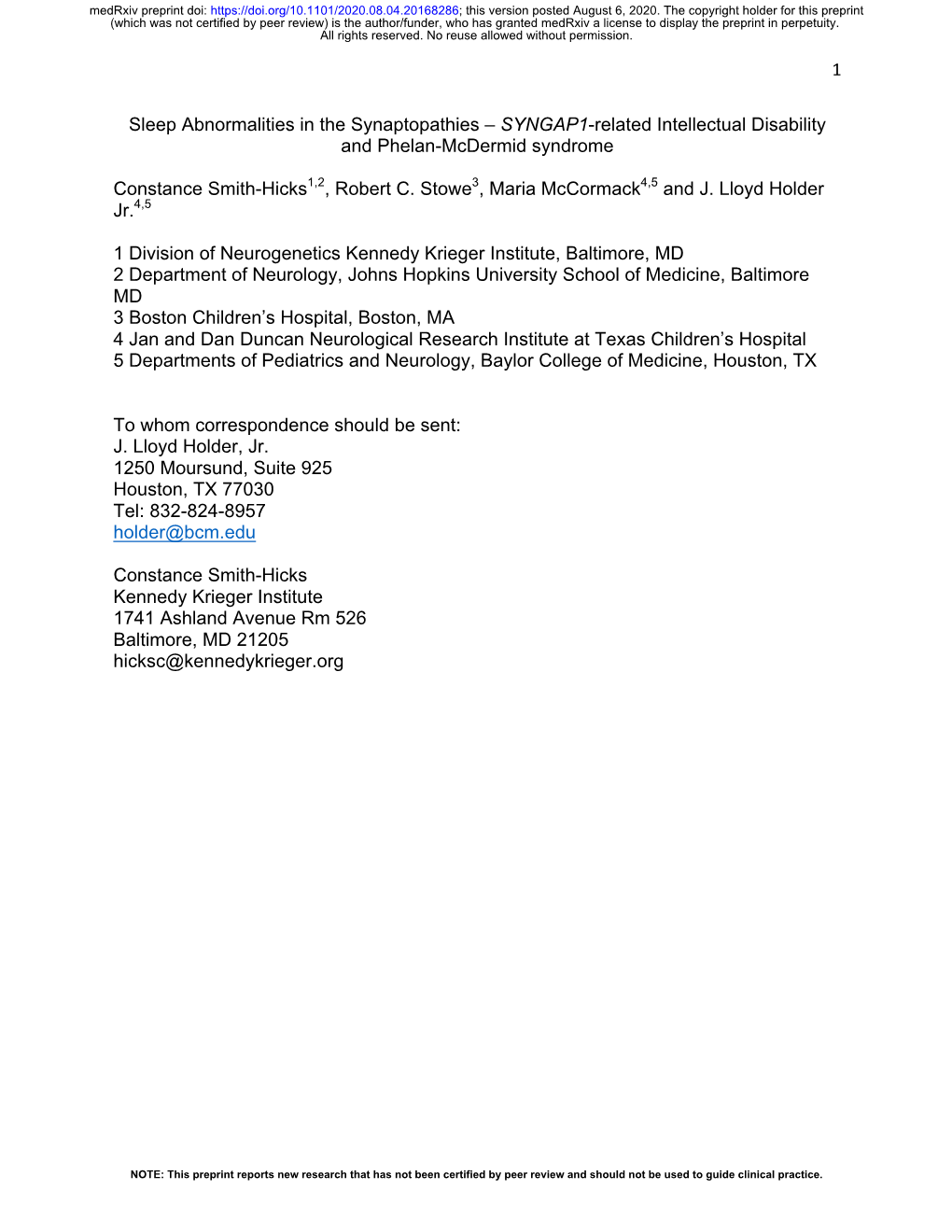 1 Sleep Abnormalities in the Synaptopathies – SYNGAP1-Related Intellectual Disability and Phelan-Mcdermid Syndrome Constance S