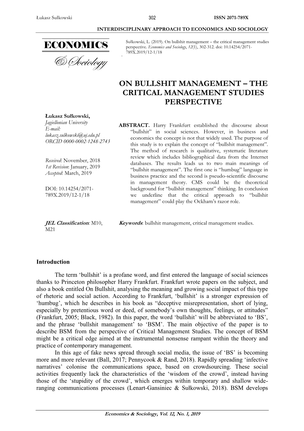 On Bullshit Management – the Critical Management Studies Perspective