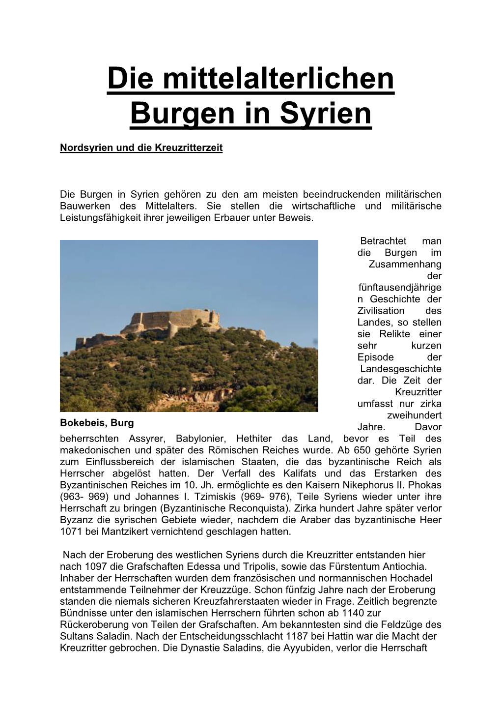 Die Mittelalterlichen Burgen in Syrien