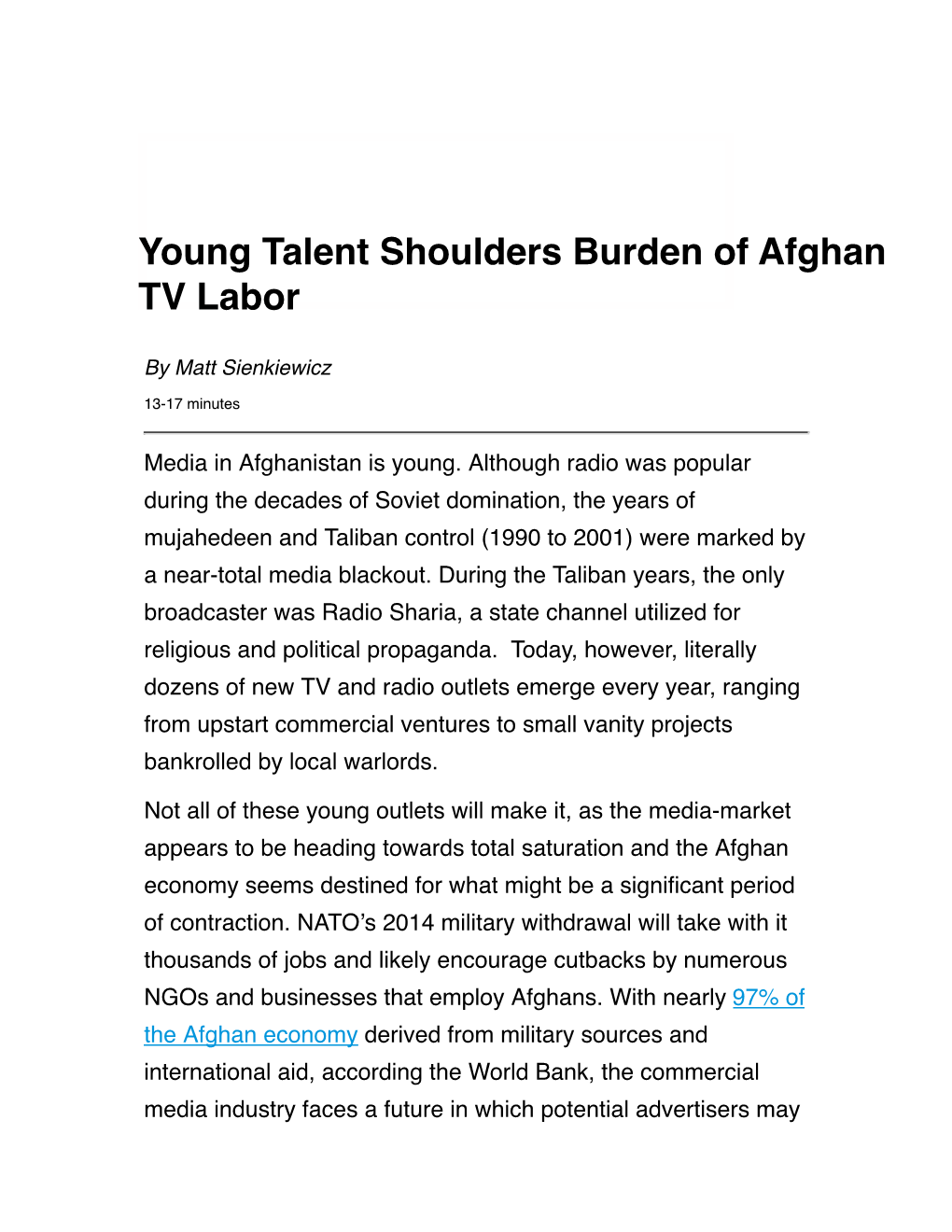 Young Talent Shoulders Burden of Afghan TV
