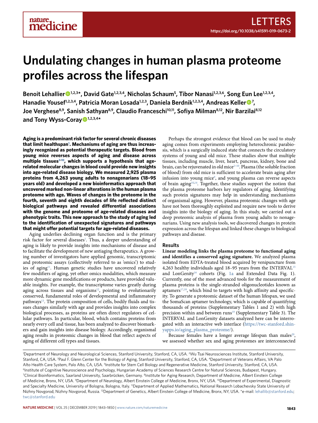 Undulating Changes in Human Plasma Proteome Profiles Across the Lifespan