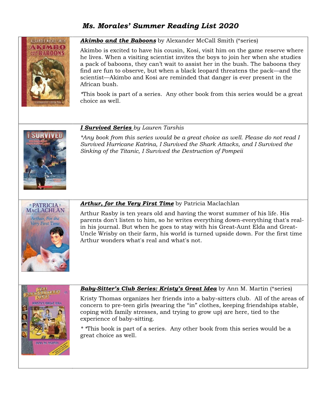 Ms. Morales' Summer Reading List 2020