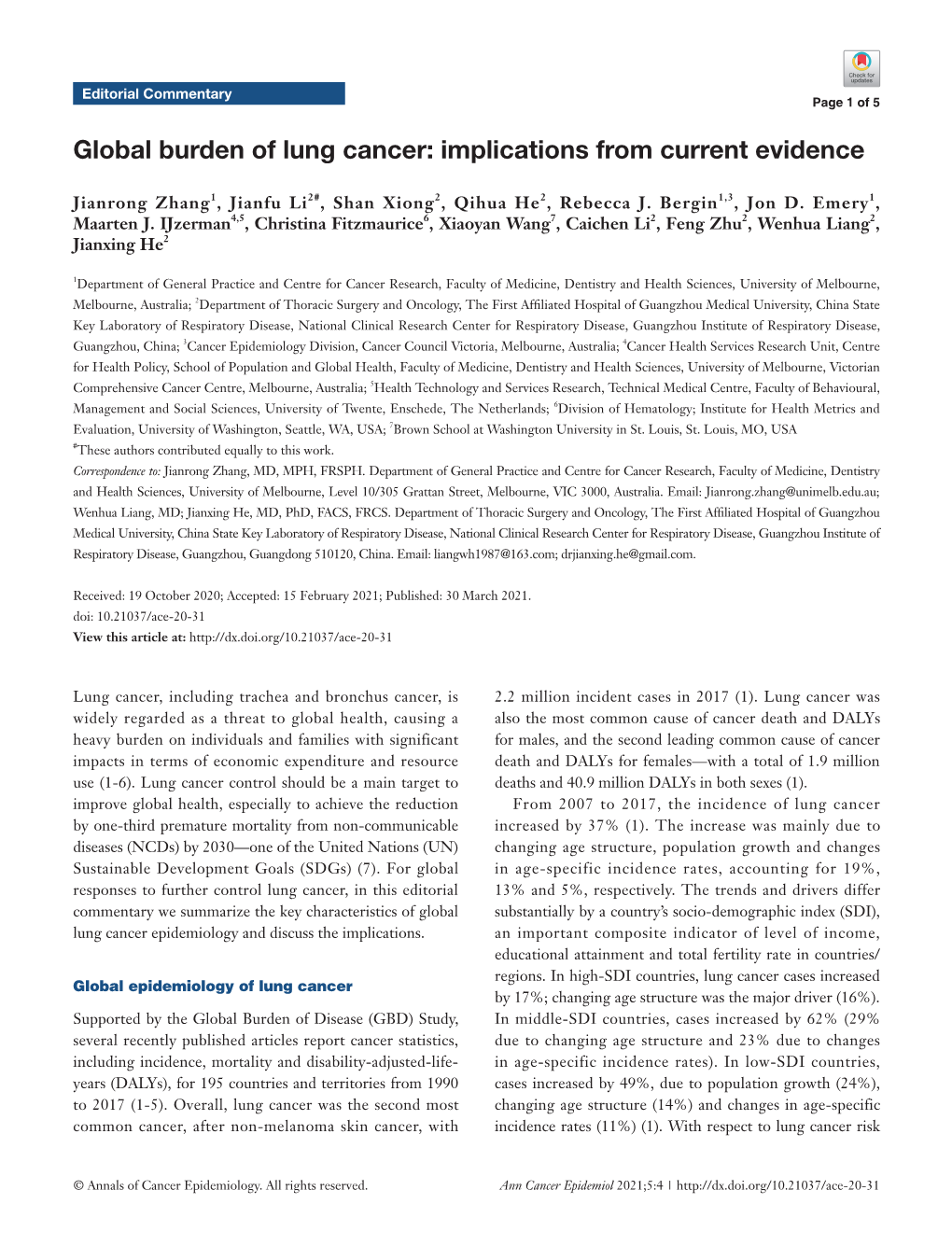 Global Burden of Lung Cancer: Implications from Current Evidence