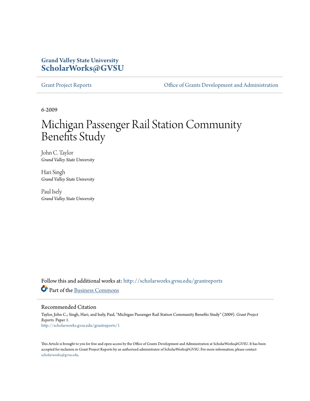 Michigan Passenger Rail Station Community Benefits Study John C