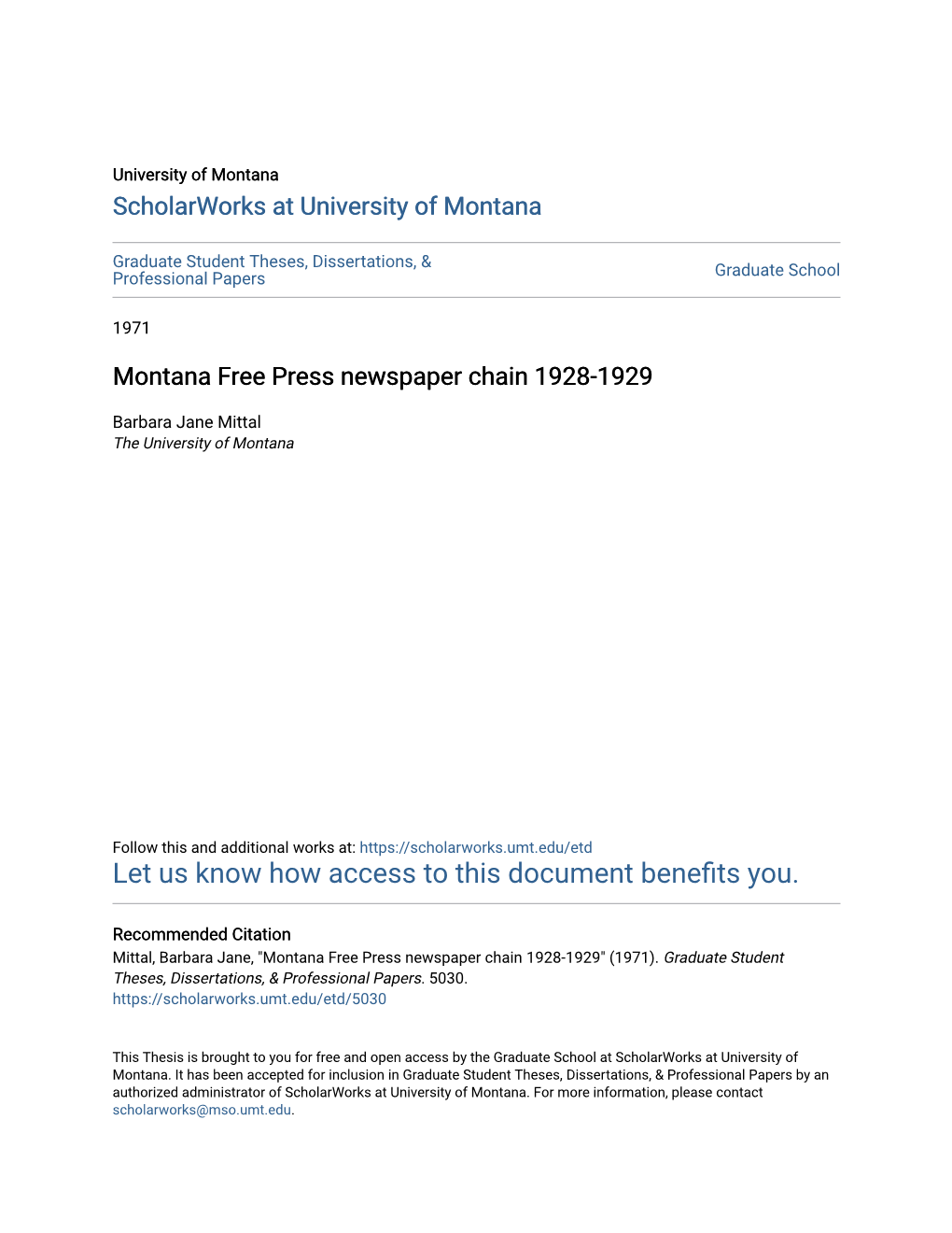 Montana Free Press Newspaper Chain 1928-1929