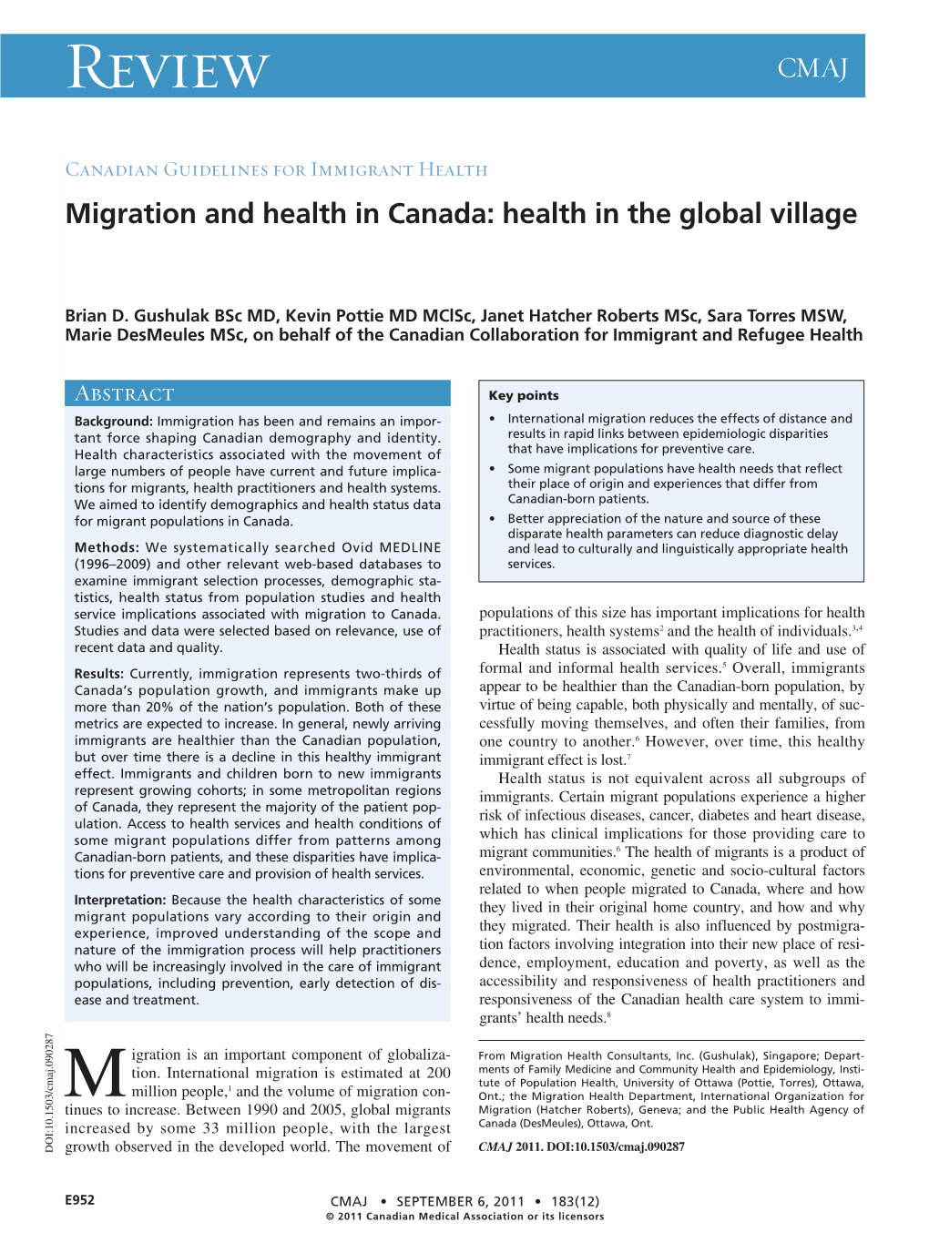 Migration and Health in Canada: Health in the Global Village